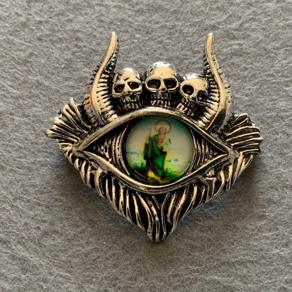 Gothic Devil Eye Skull Brooch Pendant St Jude San Judas Tadeo Cabochon Pin 1"